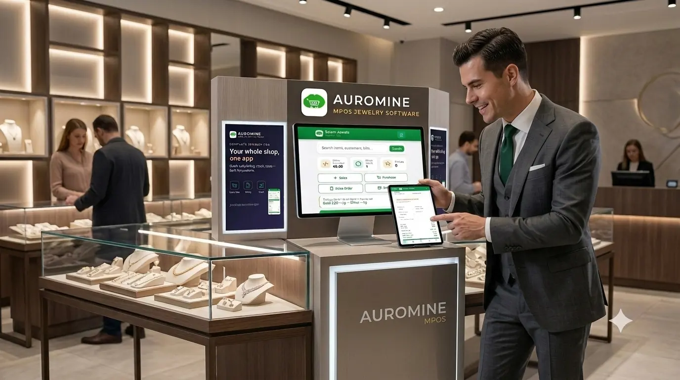 A jewellery showroom counter billing on Auromine Jewellery POS
