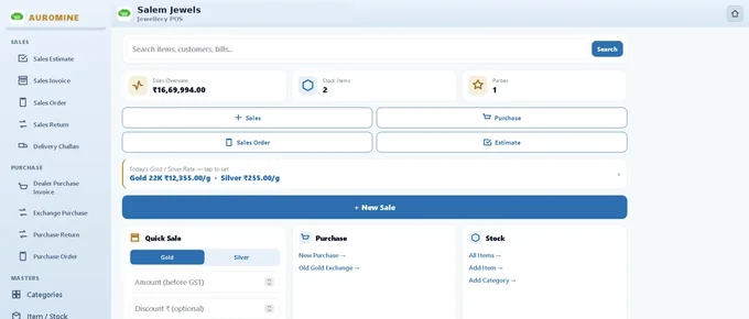 Auromine Jewellery POS web app