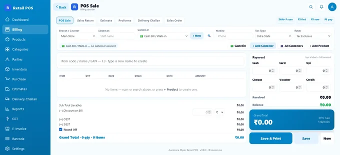 Auromine Retail POS web app